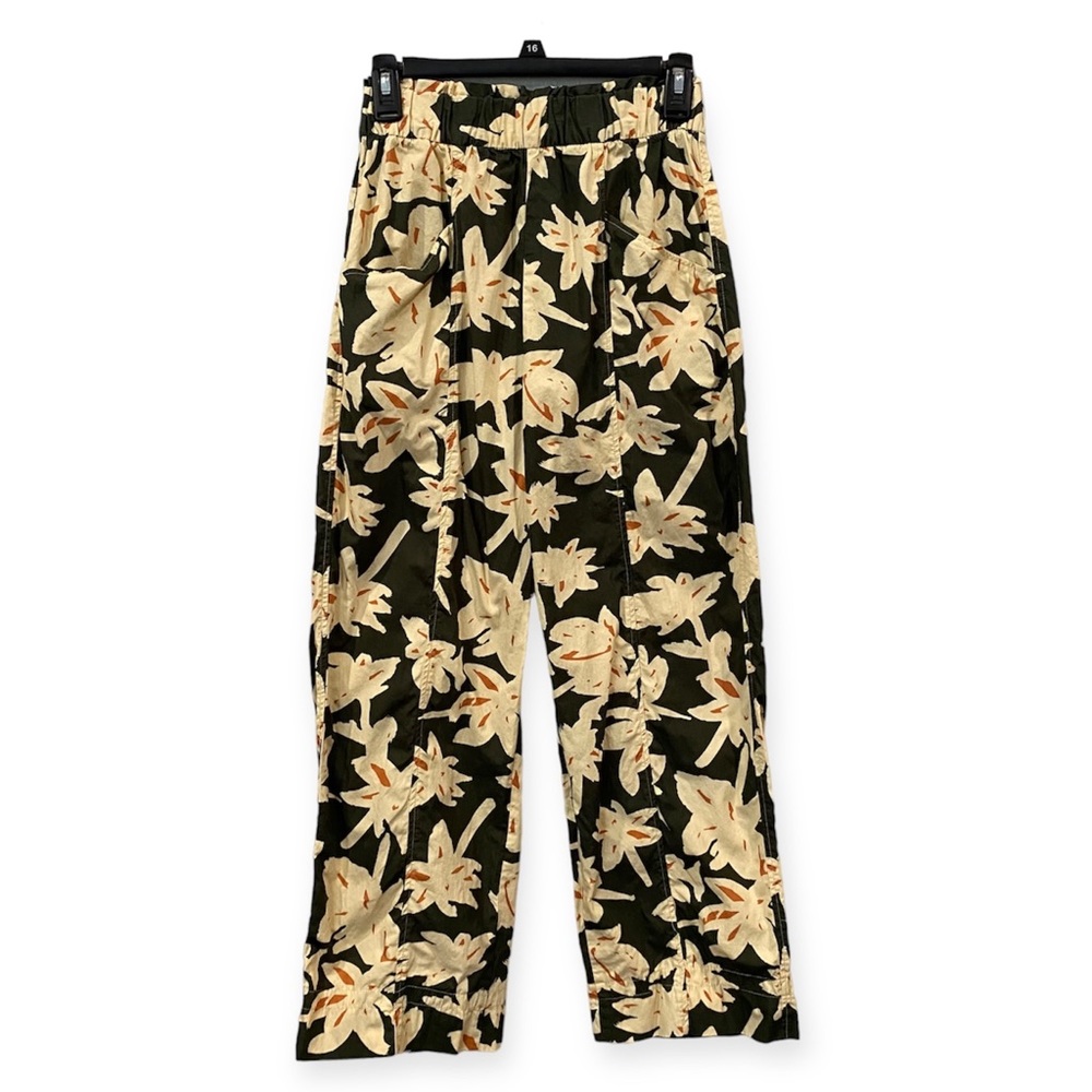 Zara Floral Elasticated High Waist Straight Leg Lightweight Pants Grey Tan Med